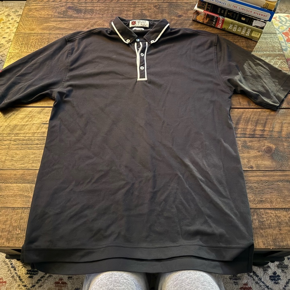 Sz Lg Iliac Mens Golf Polo Luxury Hybrid Black with White Trim Classic